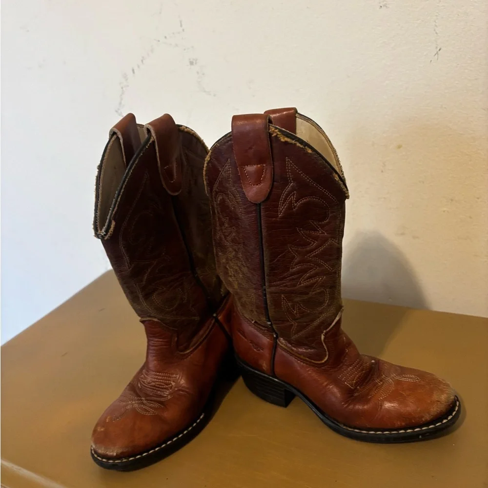 Kenny Kids Brown Leather Western Boots 9 1/2D